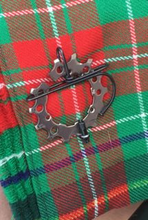 Moorehead made his own kilt pin with bike parts he had lying around.