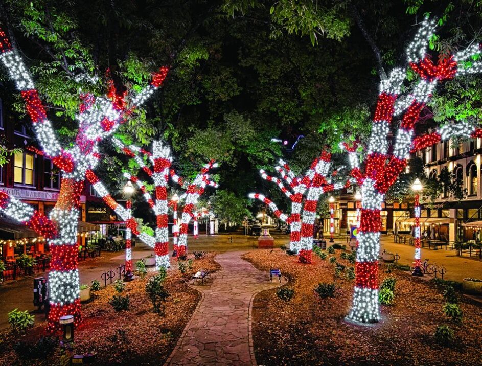 Peppermint Grove lights up Market Square in Downtown Knoxville, Tennessee. (Photo: Bruce McCamish/ Visit Knoxville)