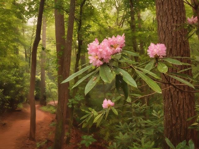 Rosebay Rhododendron adorns the new Linville Falls Connector Trail